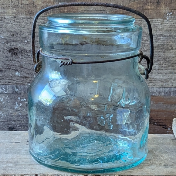 Atlas EZ Seal Small Antique Aqua Mason Jar W Wire Bale - Picture 2 of 12